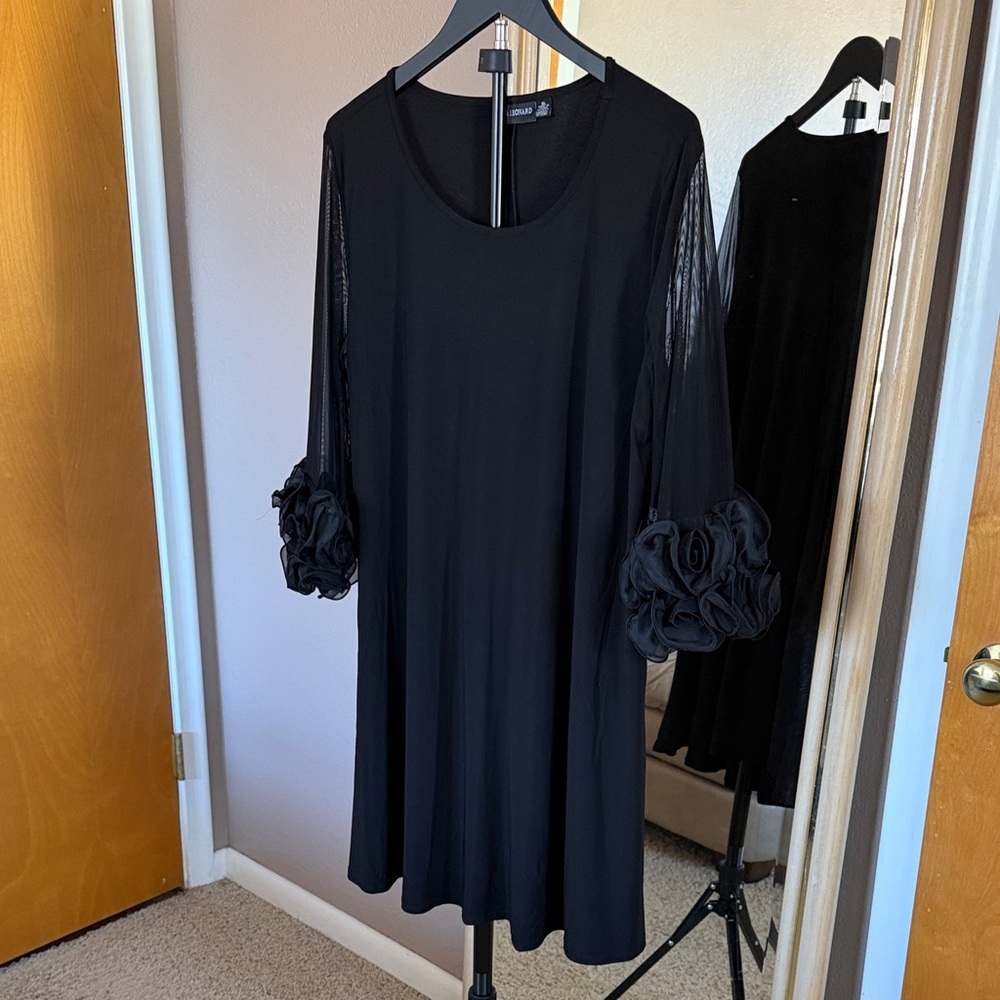 Nina Leonard Black Dress with Floral Accents